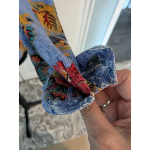 Coldwater Creek Linen Jacket Women's PXL Blue Floral Petite Cottage Core Hippie - Picture 7 of 15